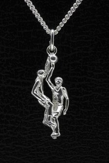 Zilveren Basketballer ketting hanger - dubbel