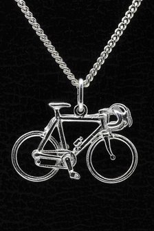 Zilveren Racefiets ketting hanger - groot