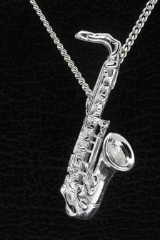 Zilveren Saxofoon tenor ketting hanger