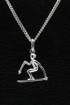 Zilveren Skier ketting hanger