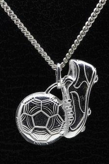 Zilveren Voetbalschoen ketting hanger - groot met bal