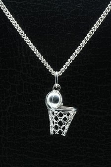 Zilveren Basketbal ketting hanger - met net