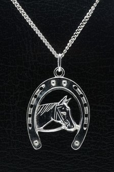 Zilveren Hoef paardenhoofd ketting hanger - XL