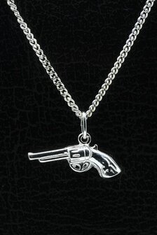 Zilveren Revolver licht ketting hanger