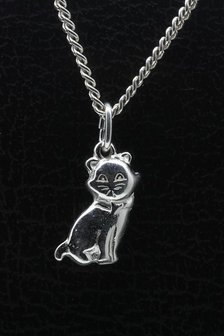 Zilveren Poes ketting hanger - 2