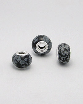 Zilveren edelsteen bead - snowflake obsidian