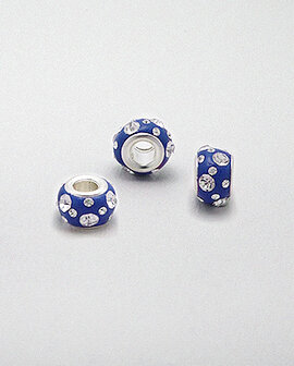 Zilveren glaskristal bead - deco blauw