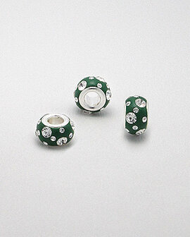 Zilveren glaskristal bead - deco groen