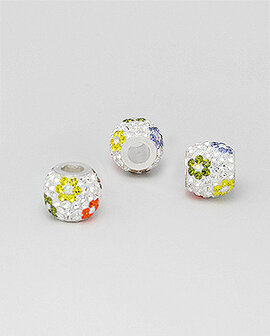 Zilveren glaskristal bead - deco bloem multi