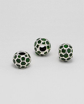 Zilveren emaille bead - deco groen