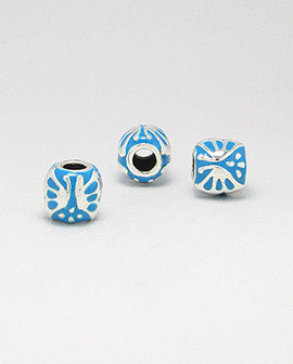 Zilveren emaille bead - deco 2 licht blauw