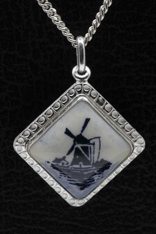 Zilveren Ruit molen Delftsblauw ketting hanger