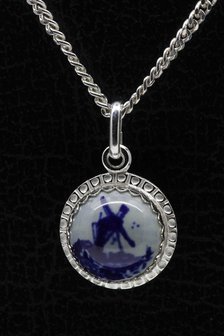 Zilveren Molen Delftsblauw rond 13mm ketting hanger