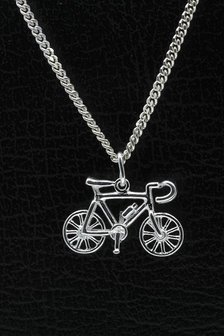 Zilveren Racefiets ketting hanger - met bidon