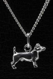 Zilveren Jack russel Terrier gladhaar ketting hanger - klein