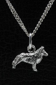 Zilveren Collie sheltie ketting hanger - klein