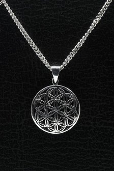 Zilveren Flower of life ketting hanger - middel