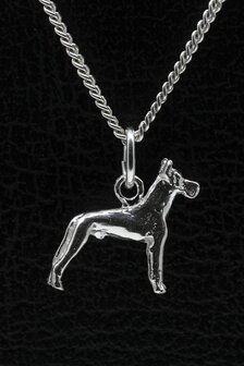 Zilveren Duitse dog oren gecoupeerd ketting hanger - klein