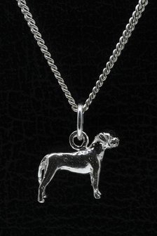 Zilveren Cane corso oren ongecoupeerd met staart ketting hanger - klein