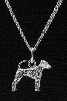 Zilveren Duitse jachtterrier met staart ketting hanger - klein