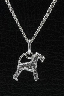 Zilveren Fox terrier draadhaar met staart ketting hanger - klein