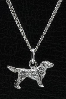 Zilveren Flat coated retriever ketting hanger - klein