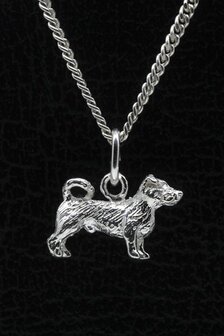 Zilveren Jack russell terrier ruwhaar met staart ketting hanger - klein