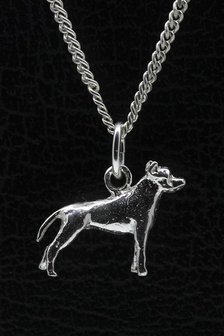 Zilveren Amerikaanse staffordshire terrier oren ongecoupeerd ketting hanger - klein