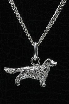 Zilveren Engelse cocker spaniel met staart ketting hanger - klein