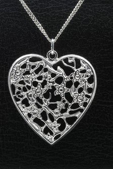 Zilveren Bloemenhart ketting hanger - groot