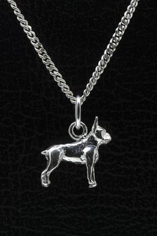 Zilveren Boston terrier ketting hanger - klein