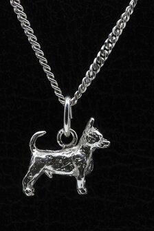 Zilveren Chihuahua korthaar ketting hanger - klein