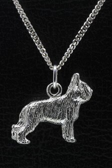 Zilveren Briard ketting hanger - oren gecoupeerd - groot