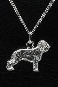 Zilveren Briard ketting hanger - oren ongecoupeerd - groot