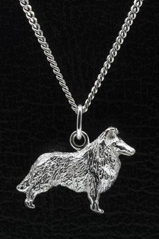 Zilveren Collie ketting hanger - langhaar - groot