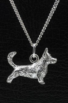 Zilveren Welsh corgi pembroke met staart ketting hanger - groot