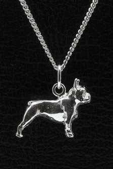 Zilveren Bulldog franse ketting hanger - groot