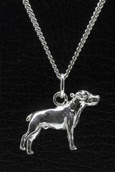 Zilveren Amerikaanse bulldog ongecoupeerd ketting hanger - groot