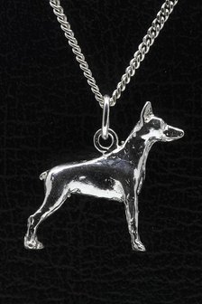 Zilveren Dobermann oren gecoupeerd ketting hanger - groot