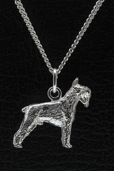 Zilveren Schnauzer dwerg oren gecoupeerd ketting hanger - groot