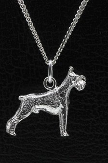 Zilveren Schnauzer middelslag oren gecoupeerd ketting hanger - groot