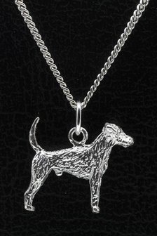 Zilveren Duitse jachtterrier met staart ketting hanger - groot