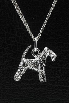 Zilveren Welsh terrier met lange staart ketting hanger - groot