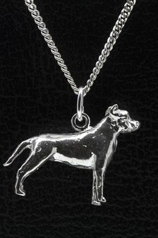 Zilveren Amerikaanse pitt bull terrier oren gecoupeerd ketting hanger - groot