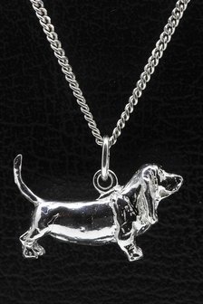 Zilveren Basset hound ketting hanger - groot