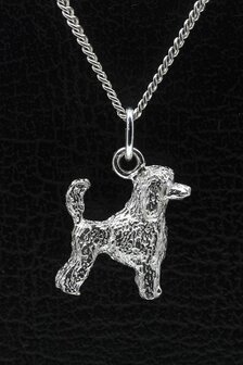 Zilveren Dwergpoedel caniche nain met staart ketting hanger - groot