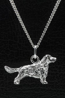 Zilveren Engelse cocker spaniel met staart ketting hanger - groot