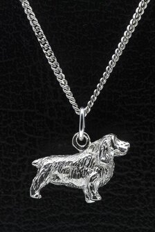 Zilveren Sussex spaniel ketting hanger - groot