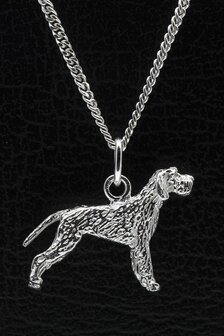 Zilveren Spinone met staart ketting hanger - groot