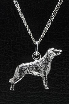 Zilveren Weimaraner langhaar ketting hanger - groot